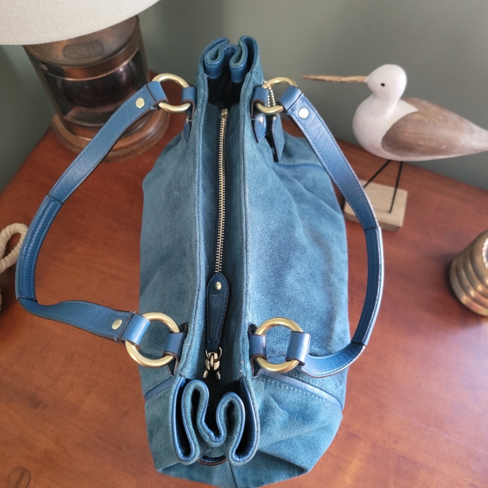 Coach F24689 Colette Tote Teal Blue Leather Suede Bag - Picture 11 of 15